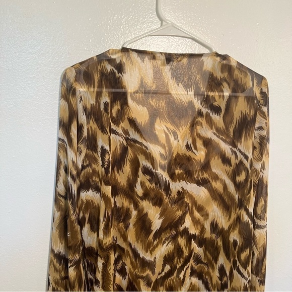 Adrienne Vittadini Sheer Tunic Top Brown Geo - Picture 7 of 12
